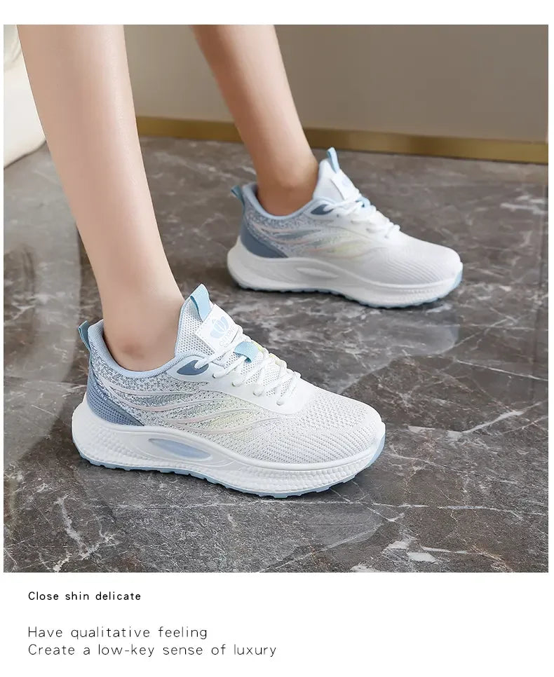 Spring Women New Mesh Lightweight Sports Breath Lace Up Fitness Comfortable Thick Soled Casual Running Shoes Tenis Masculino