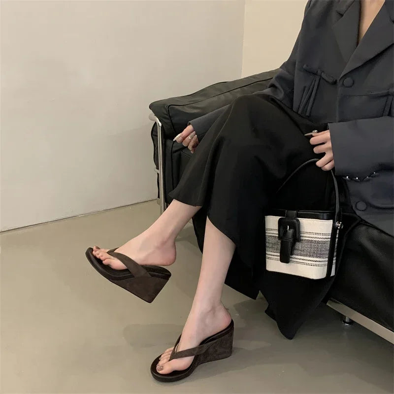 Summer Leopard Print Slides Clip Toe Platform sandals Wedges Women Slippers Fashion Thick Bottom High Heels Flip Flops Shoes