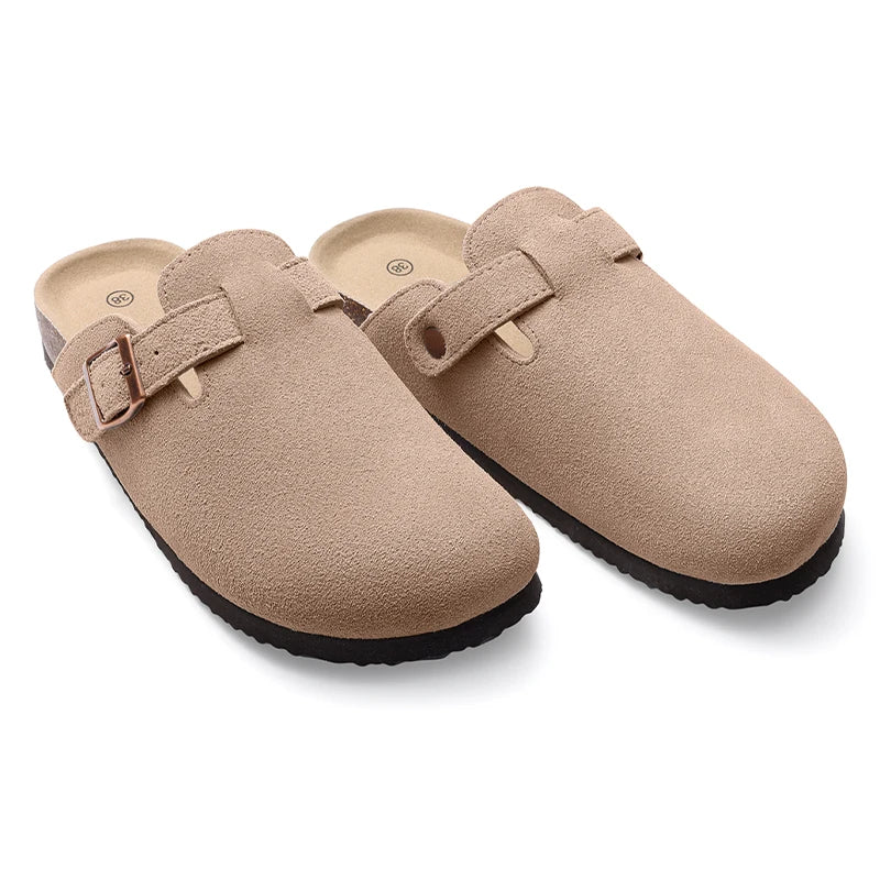 KIDMI Cork Clogs Slippers For Women Cork Footbed Beach Sandals Outdoor Suede Clogs Sandals With Adjustable Buckle Men Sandals