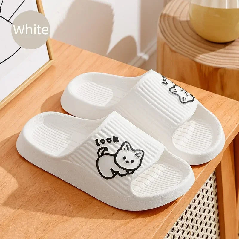 2024 Summer Women Slippers Bath Thick Platform Non-Slip Home Cat Cartoon Flip Flops Beach Sandals Ladies Slides Indoor Outdoor