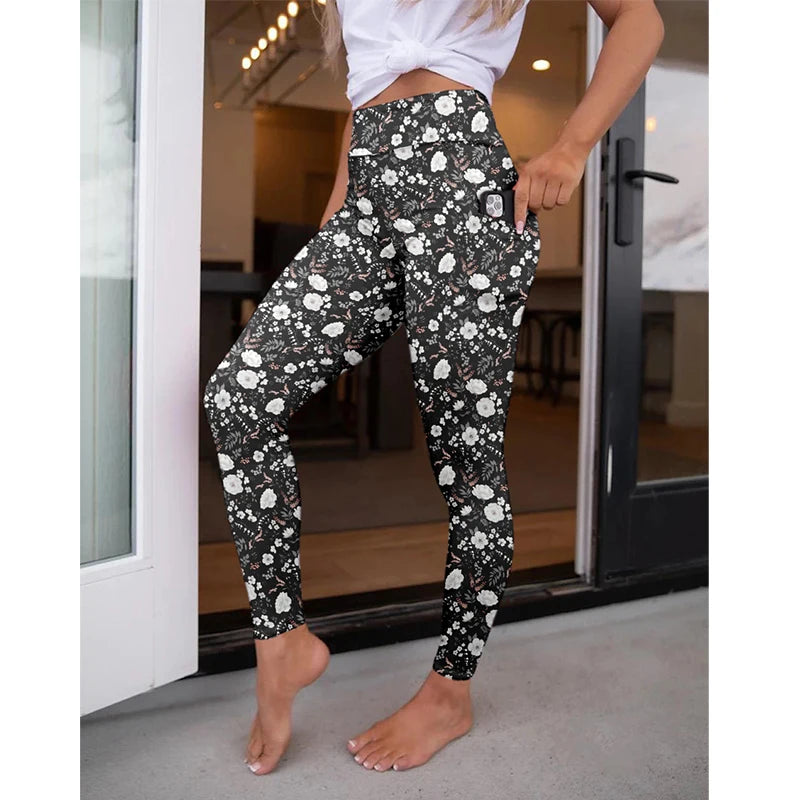 LETSFIND High Waist Women's Fitness Leggings 3D Digital Print Sexy Pockert Elastic Pants Fashionable Gym Trousers