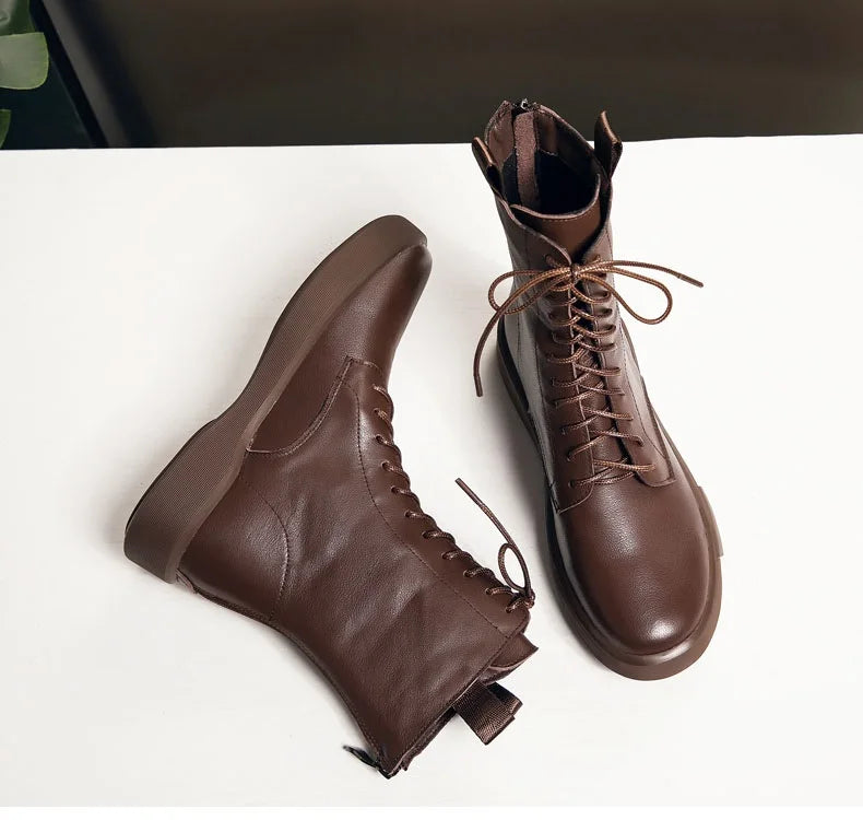 DRKANOL 2026 Fashion Women Boots Autumn Winter Shoes Soft Bottom 100% Genuine Leather Flat Mid Calf Boots Women Casual Warm Boot