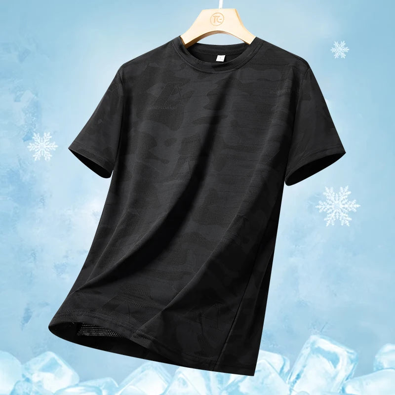 Quick drying ice silk short sleeved T-shirt 2024 summer camouflage thin breathable quick drying running fitness sportswear