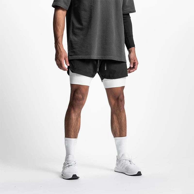 Men's 2-in-1 Running Shorts Quick Dry Gym Sports Shorts Double Layer Breathable Beach Fitness Inner Lining Summer 2025