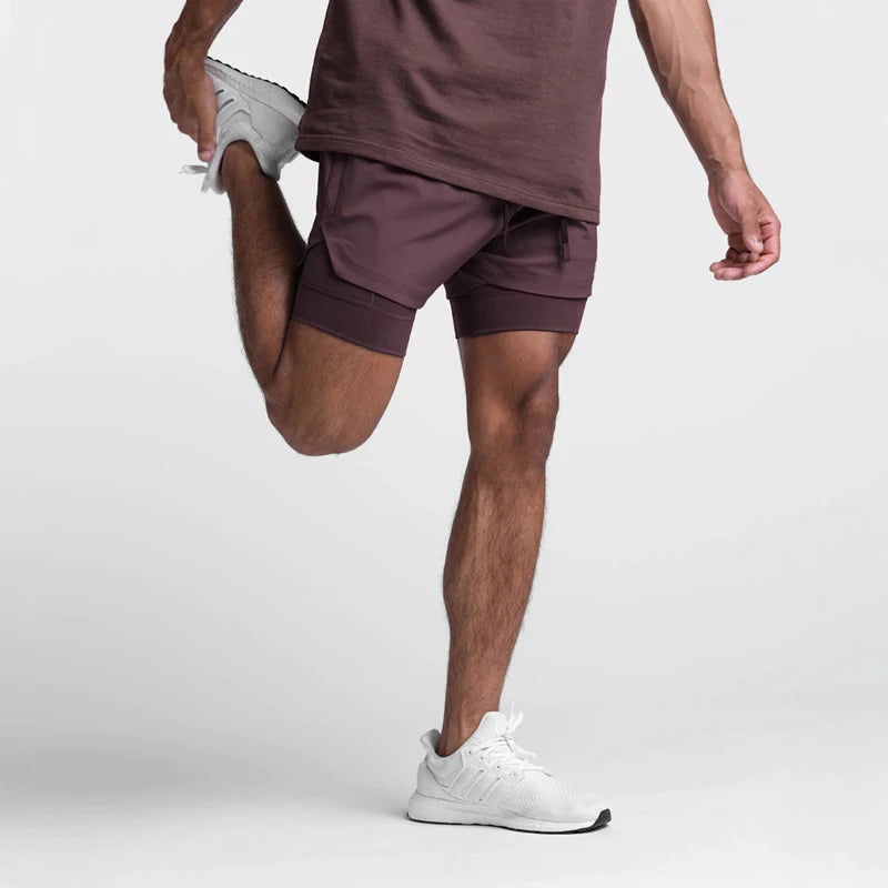 Men's 2-in-1 Running Shorts Quick Dry Gym Sports Shorts Double Layer Breathable Beach Fitness Inner Lining Summer 2025