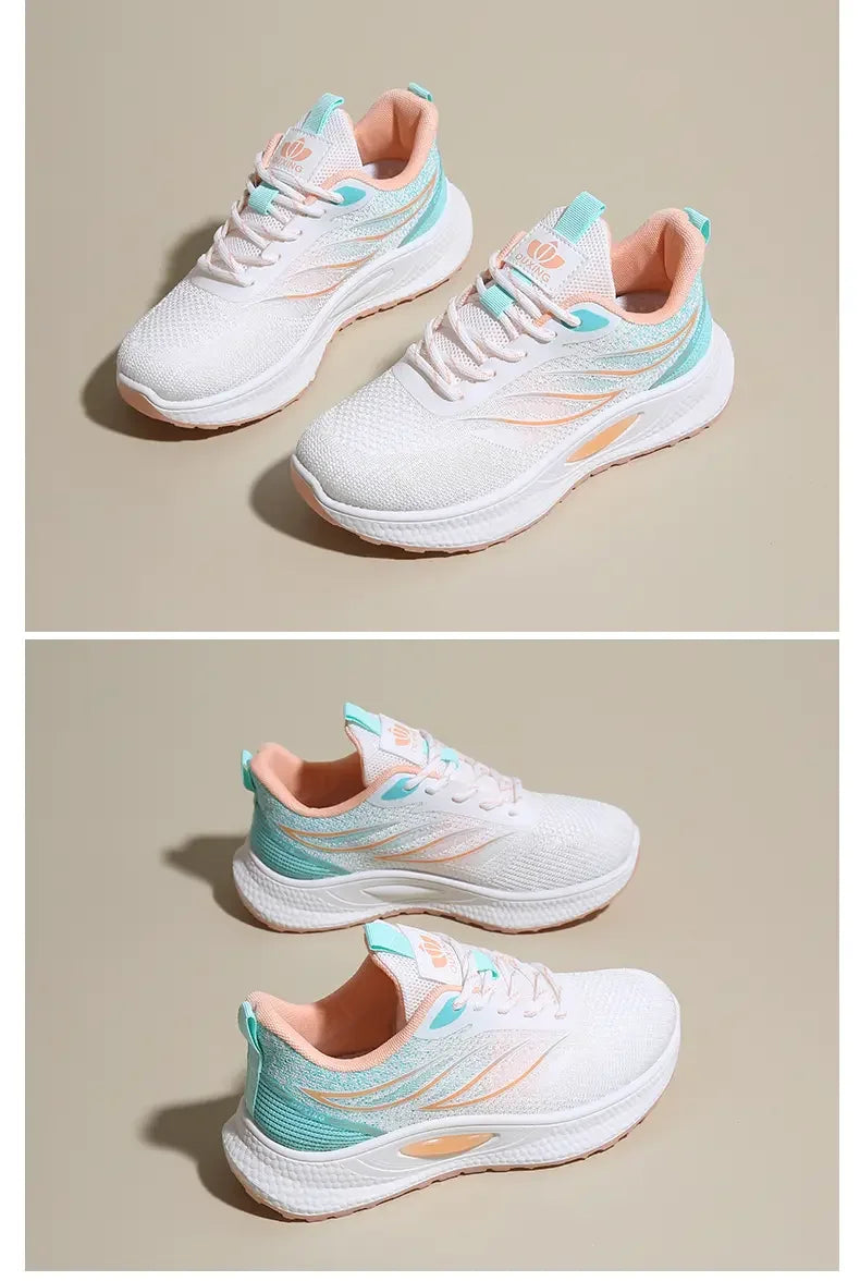 Spring Women New Mesh Lightweight Sports Breath Lace Up Fitness Comfortable Thick Soled Casual Running Shoes Tenis Masculino