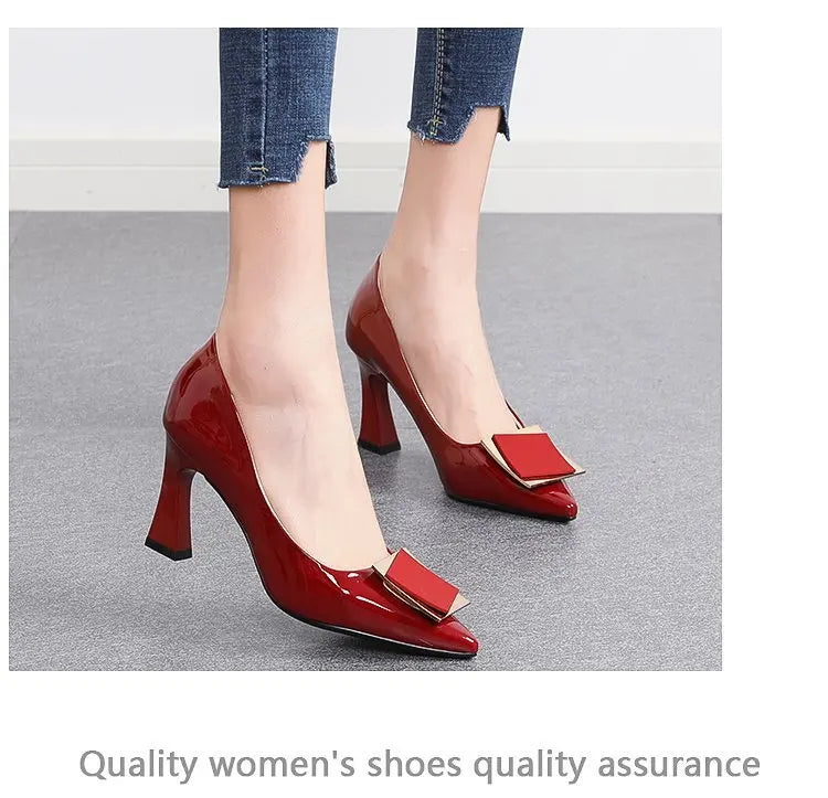Chunky Platform Pumps Women Pointed Toe  Single Shoes Spring Autumn High Heels Woman Ankle Buckle Thick Heeled  Shoes