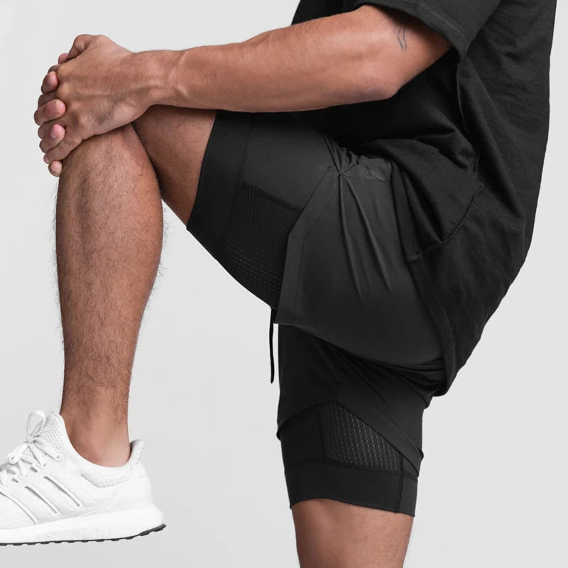 Men's 2-in-1 Running Shorts Quick Dry Gym Sports Shorts Double Layer Breathable Beach Fitness Inner Lining Summer 2025