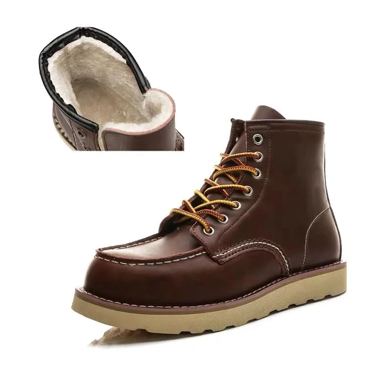Red Black Winter Mens Shoes Desert Keep Warm Vintage Culture Rookie Men Genuine Leather Motorcycle Boots Men Western