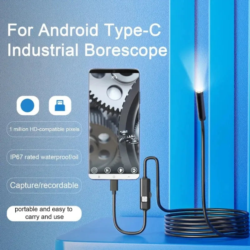 Type-C 7mm Endoscope Scope Camera 1m 1.5m 2m for Car Scenarios Endoscope Camera with 6 Led Lights Ideal for Car Engines
