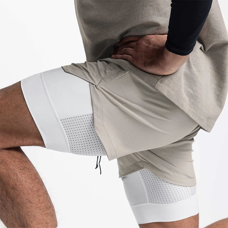 Men's 2-in-1 Running Shorts Quick Dry Gym Sports Shorts Double Layer Breathable Beach Fitness Inner Lining Summer 2025