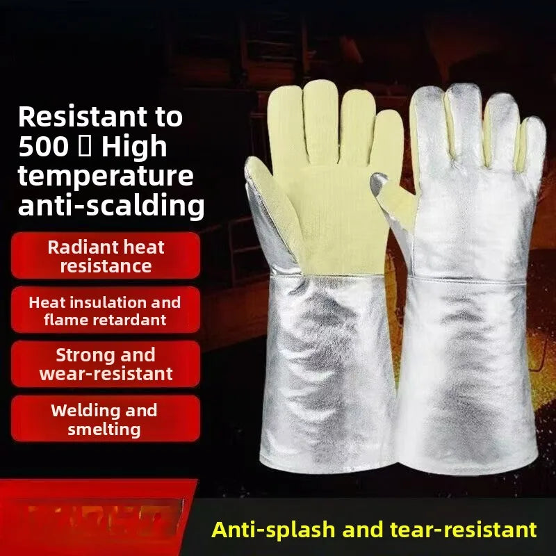 Aluminum Foil Heat-Resistant Gloves – Five-Finger High-Temperature Protective Gloves for Industrial Smelting Thermal Insulation