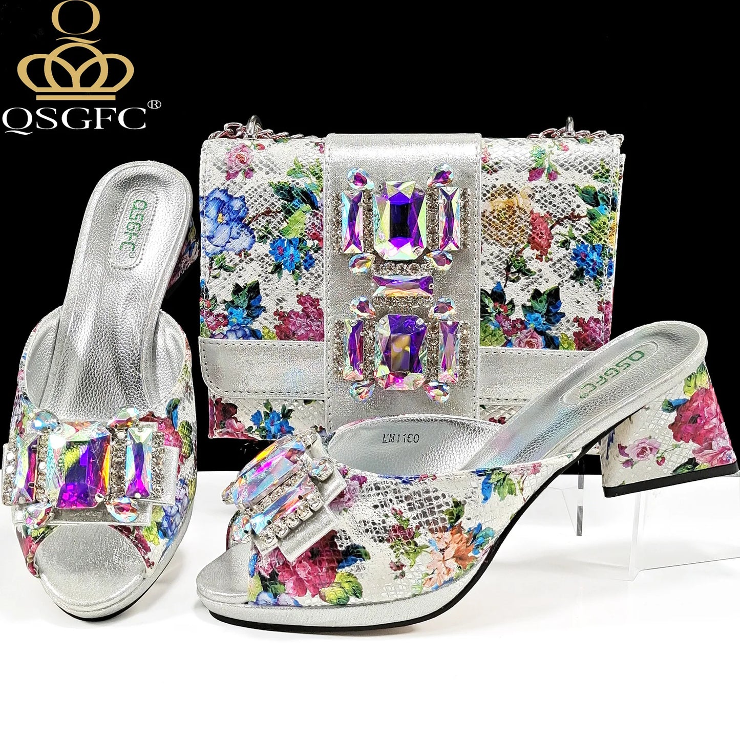 QSGFC Italian Sandals and Bags Matching Set 2025 Women Heel Party for Rose Gold Colour Wedding Bigger Size Thick Heel Shoes