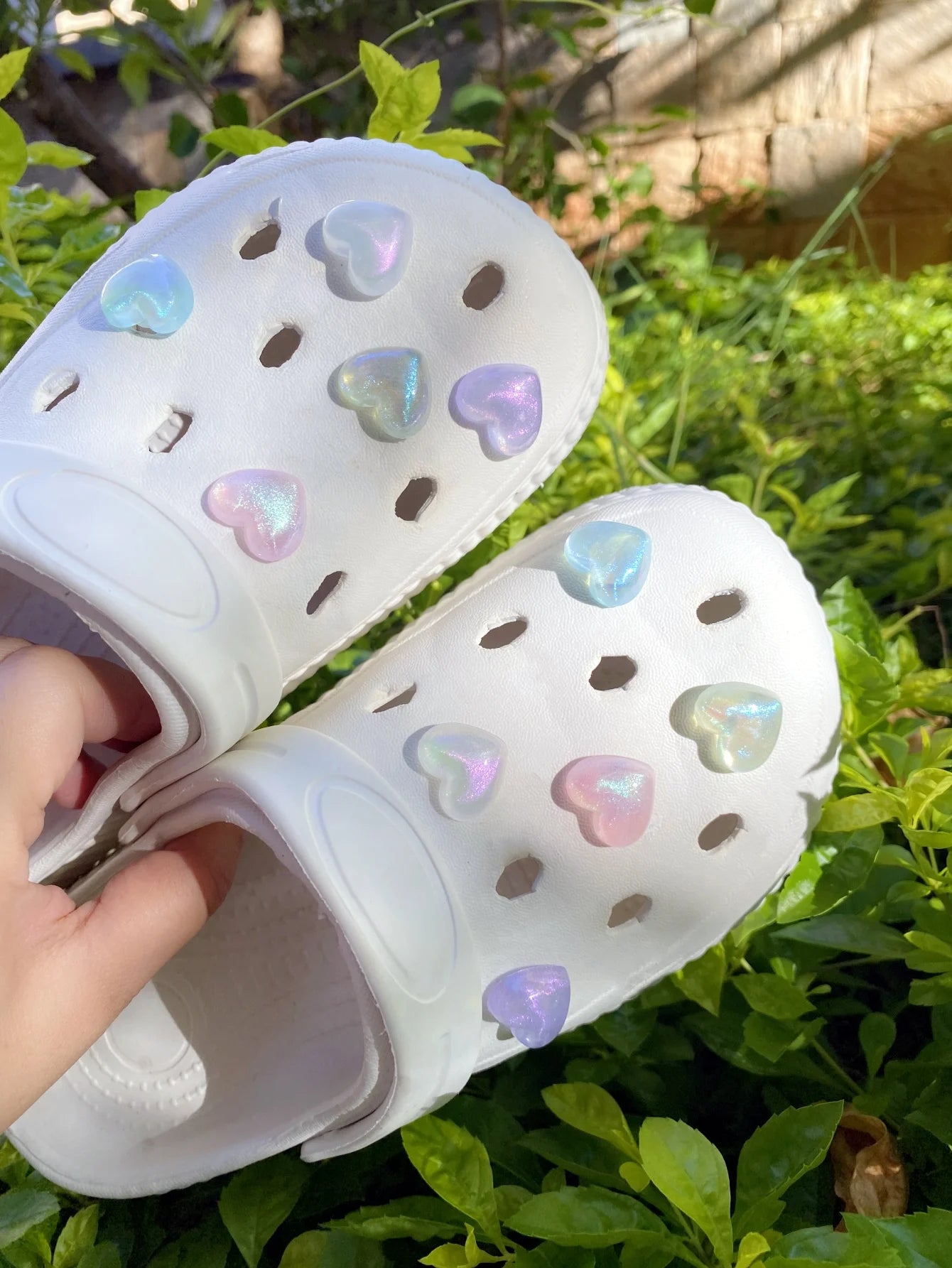 10pcs Set Heart Shaped Shoe Decoration With Hole, Detachable Flower Garden Shoe DIY Decorative Buckle