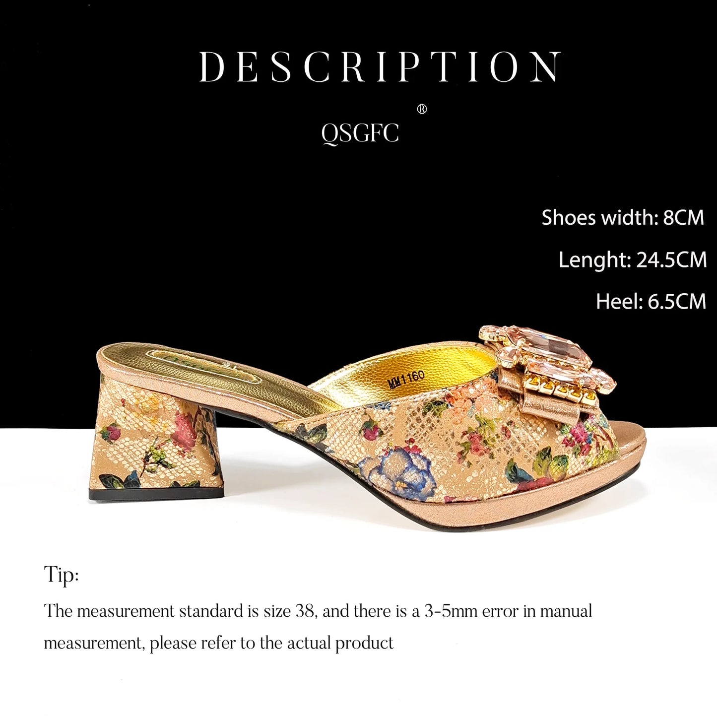 QSGFC Italian Sandals and Bags Matching Set 2025 Women Heel Party for Rose Gold Colour Wedding Bigger Size Thick Heel Shoes