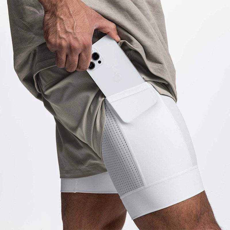 Men's 2-in-1 Running Shorts Quick Dry Gym Sports Shorts Double Layer Breathable Beach Fitness Inner Lining Summer 2025