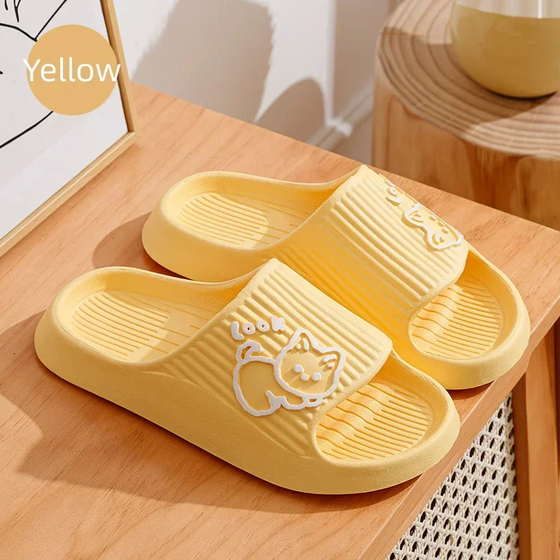 2024 Summer Women Slippers Bath Thick Platform Non-Slip Home Cat Cartoon Flip Flops Beach Sandals Ladies Slides Indoor Outdoor
