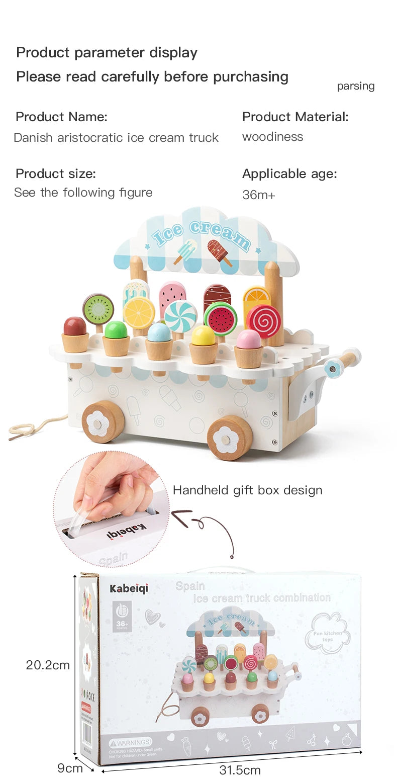 Wooden Ice Cream Girl Toy Kitchen Pretend Play Toys Kitchen Accessories Simulation Ice Cream Shop Montessori Education Toy Gifts