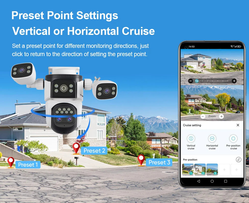 LS VISION 20MP 3*Screens Home Surveillance Wifi Camera 10X Zoom Outdoor Surveillance Camera Ip PTZ Auto Tracking Security Cctv