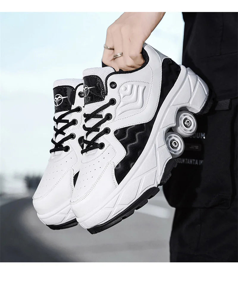 Parkour Shoes 4 Wheels Deformation Roller Skating Shoes Kids Adults Unisex Sneakers Street Urban Fitness FSK Quad Skating Shoes