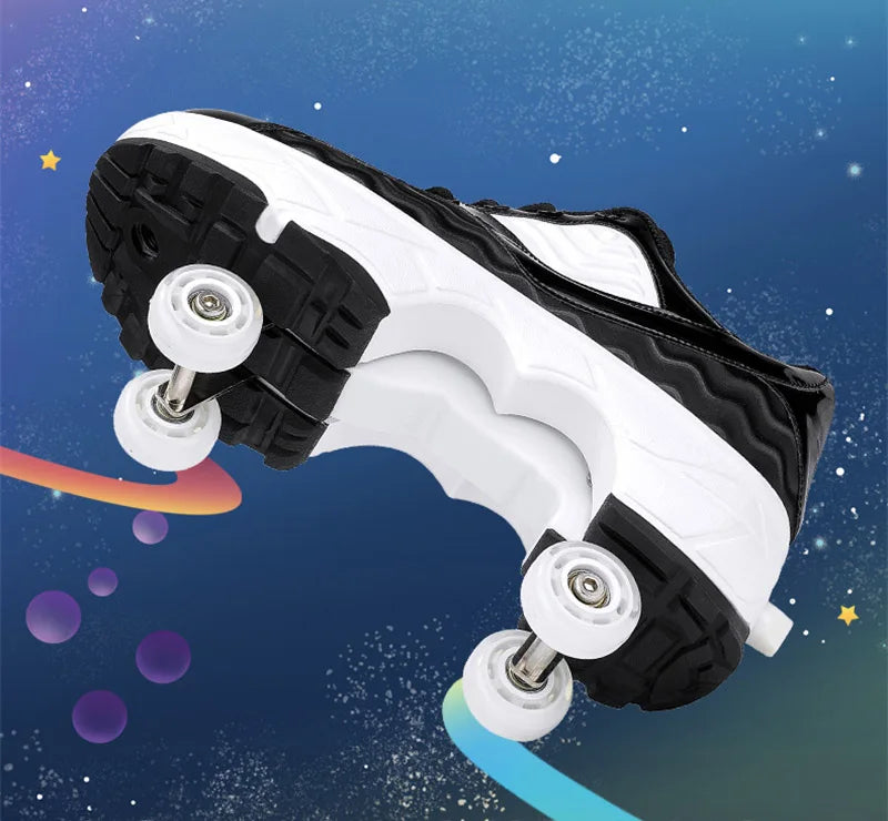 Parkour Shoes 4 Wheels Deformation Roller Skating Shoes Kids Adults Unisex Sneakers Street Urban Fitness FSK Quad Skating Shoes