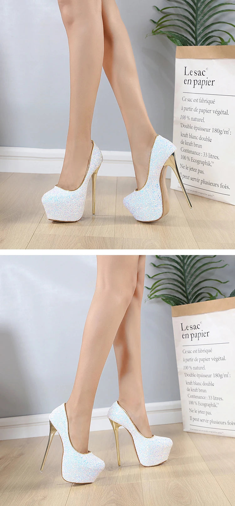 Comemore Sexy Size 34 43 44 45 Bling Sequins High Heels Pumps Platform Fashion Striptease Women's Heel Shoes Summer Slip-On 2025