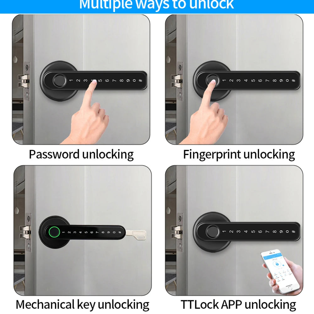 Smart Door Lock Handle With Fingerprint Key card Digital Door Lock Keypad Key Entry electronic lock Mobile APP Control