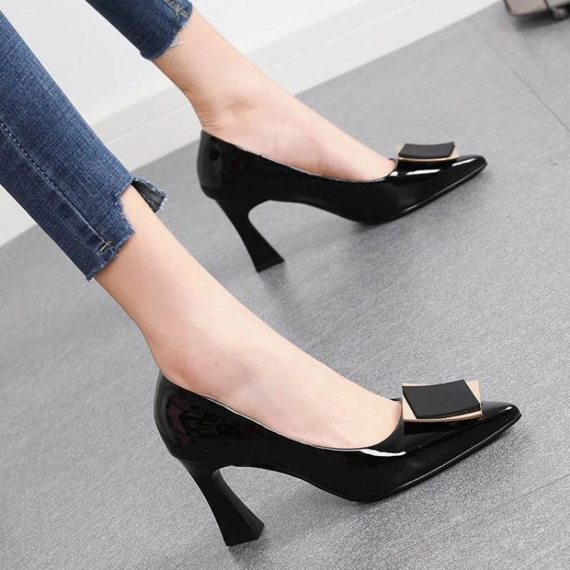 Chunky Platform Pumps Women Pointed Toe  Single Shoes Spring Autumn High Heels Woman Ankle Buckle Thick Heeled  Shoes