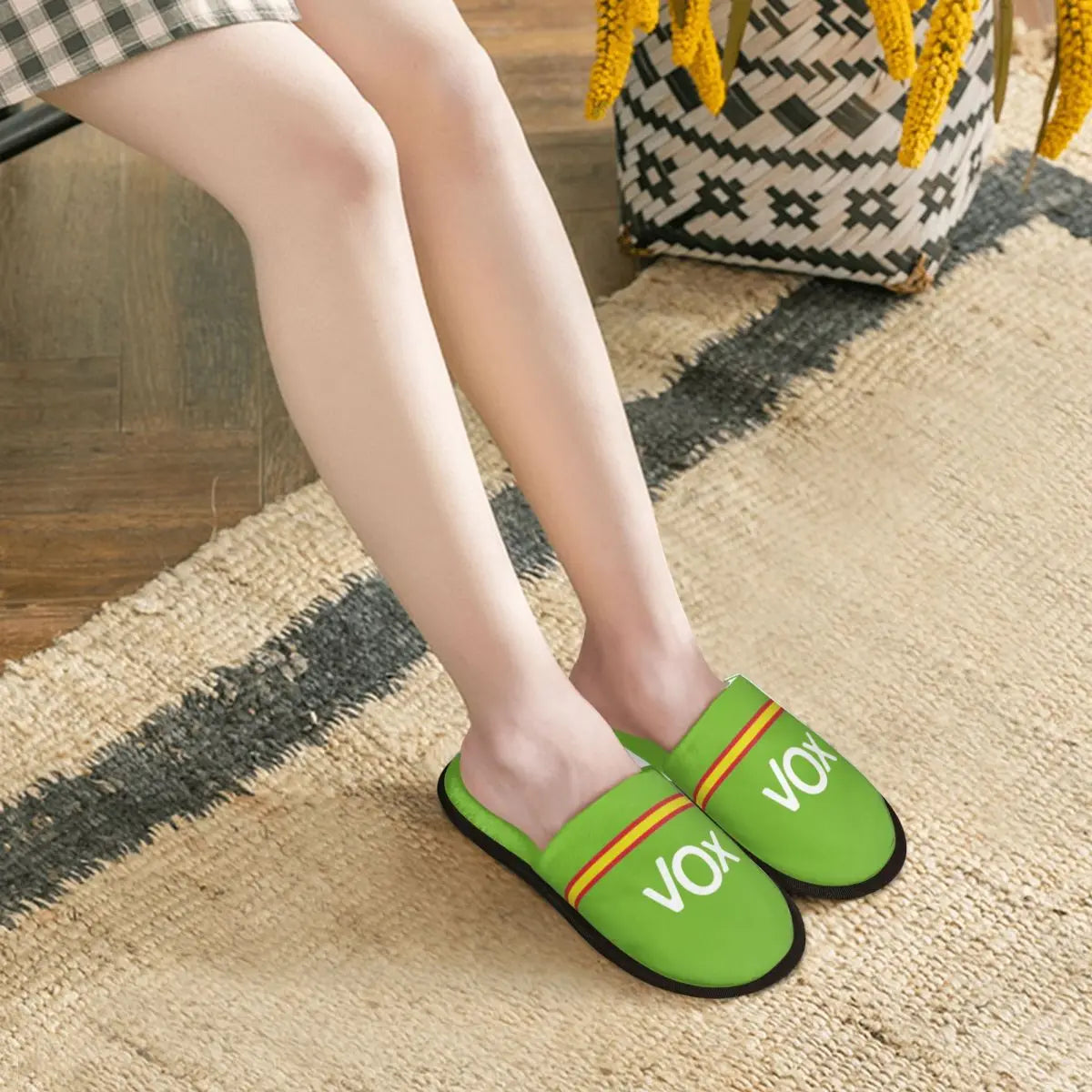 Custom Spain Vox Stripe Flag Soft Scuff With Memory Foam Slippers Women Spanish Political Party Spa House Shoes