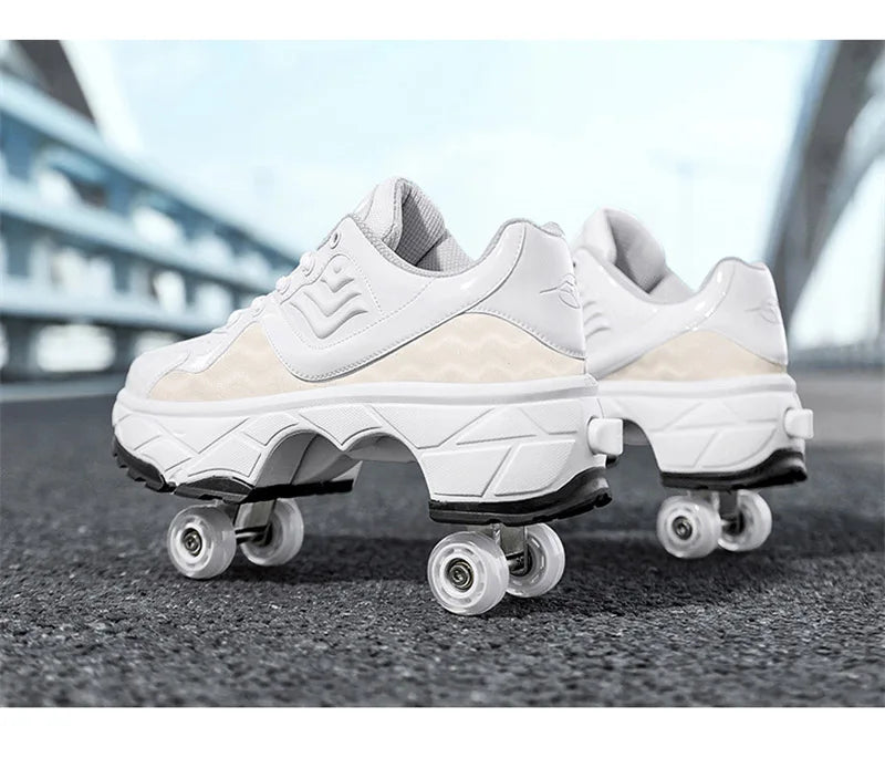 Parkour Shoes 4 Wheels Deformation Roller Skating Shoes Kids Adults Unisex Sneakers Street Urban Fitness FSK Quad Skating Shoes