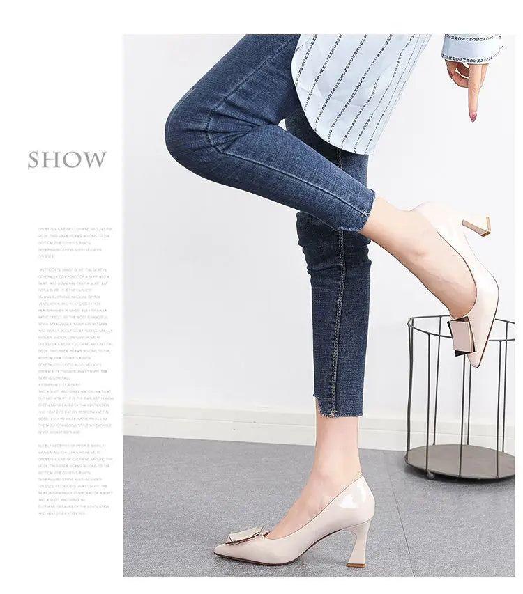 Chunky Platform Pumps Women Pointed Toe  Single Shoes Spring Autumn High Heels Woman Ankle Buckle Thick Heeled  Shoes