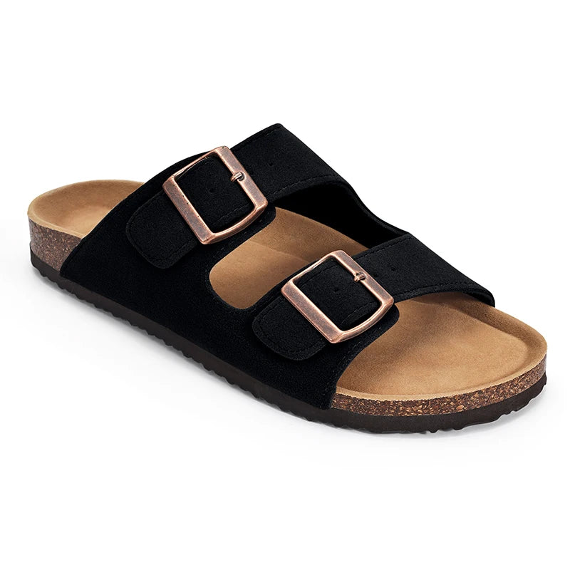 KIDMI Cork Clogs Slippers For Women Cork Footbed Beach Sandals Outdoor Suede Clogs Sandals With Adjustable Buckle Men Sandals