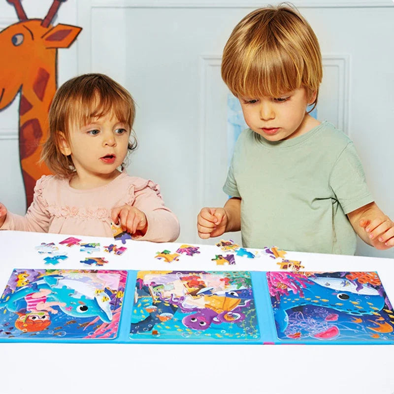 Montessori Kids Toys Magnetic Advance Educate Book Folding Jigsaw 3 In 1 Animal Marine Dinosaur Cognitive Early Education Gifts
