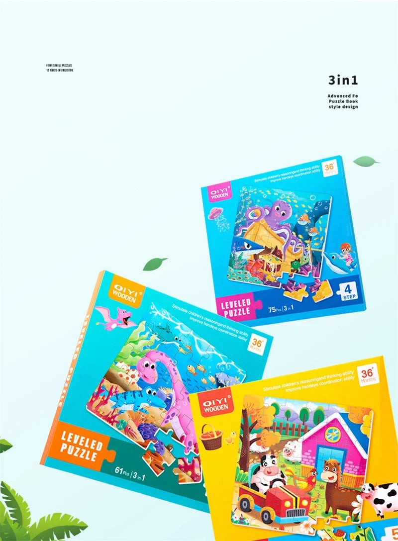 Montessori Kids Toys Magnetic Advance Educate Book Folding Jigsaw 3 In 1 Animal Marine Dinosaur Cognitive Early Education Gifts