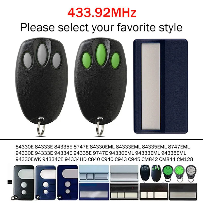 84330E 84333E 84335E 84335EML 94335E 94335EML MERLIN C940 C943 C945 CM842 CM844 Remote Control Garage Door Opener 433.92MHz