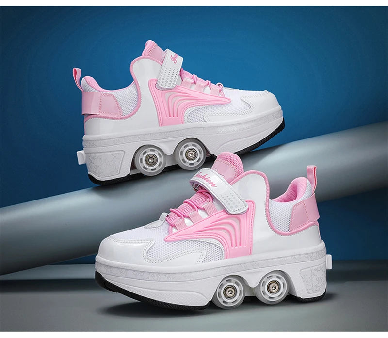 Parkour Shoes 4 Wheels Deformation Roller Skating Shoes Kids Adults Unisex Sneakers Street Urban Fitness FSK Quad Skating Shoes