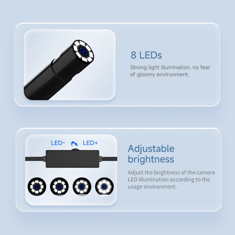 Dodosee 1440p HD Endoscope 3 in 1 Car Inspection Borescope Mini Camera 8mm Lens for Iphone IOS Smart Phone Android Pad Type C