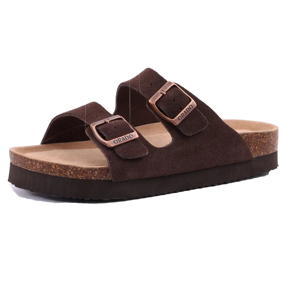 KIDMI Cork Clogs Slippers For Women Cork Footbed Beach Sandals Outdoor Suede Clogs Sandals With Adjustable Buckle Men Sandals