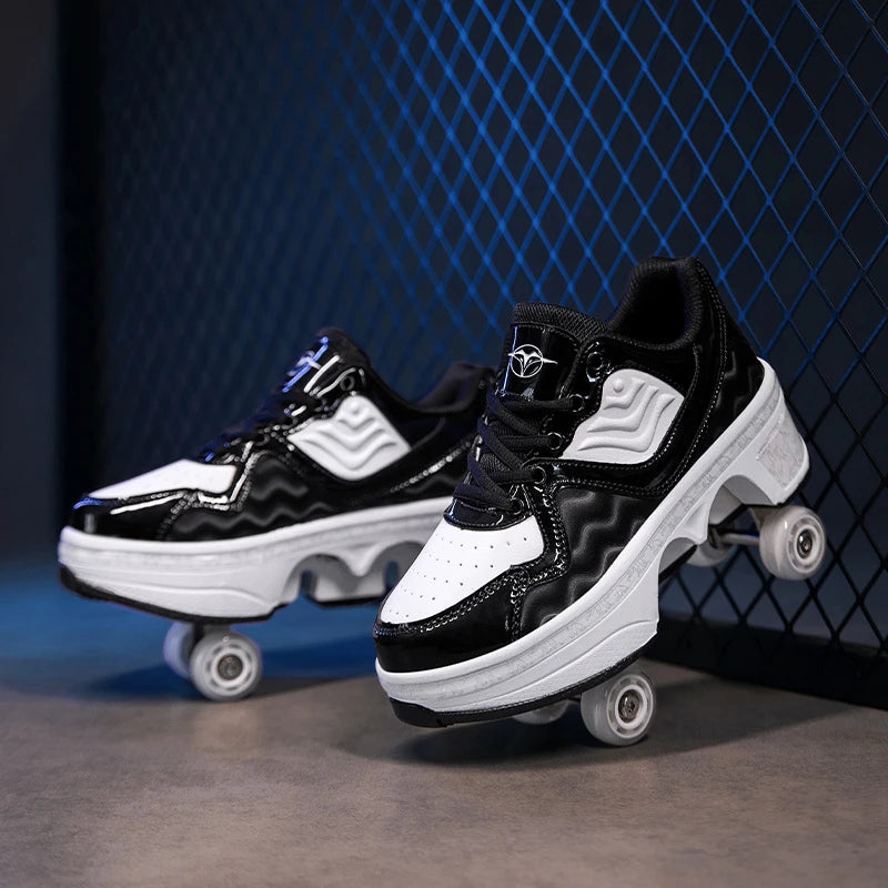 Parkour Shoes 4 Wheels Deformation Roller Skating Shoes Kids Adults Unisex Sneakers Street Urban Fitness FSK Quad Skating Shoes