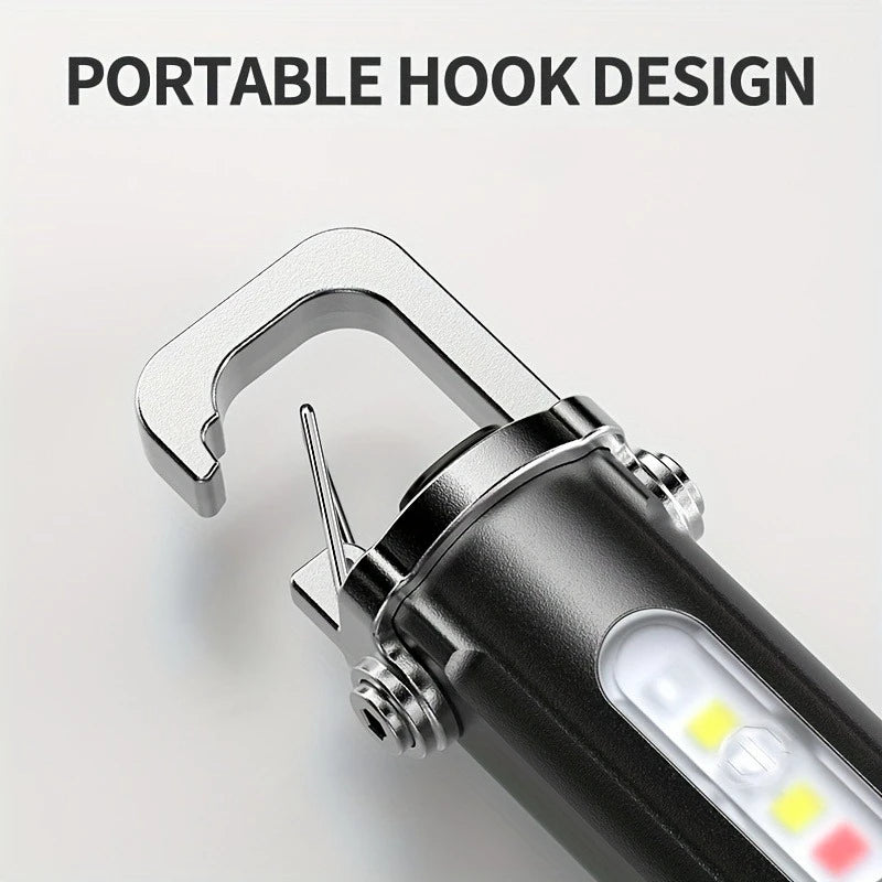Mini Keychain Flashlight Rechargeable Pocket COB Working Light Outdoor Hook Emergency Warning Light for Camping Walking Hiking
