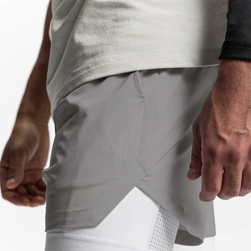 Men's 2-in-1 Running Shorts Quick Dry Gym Sports Shorts Double Layer Breathable Beach Fitness Inner Lining Summer 2025