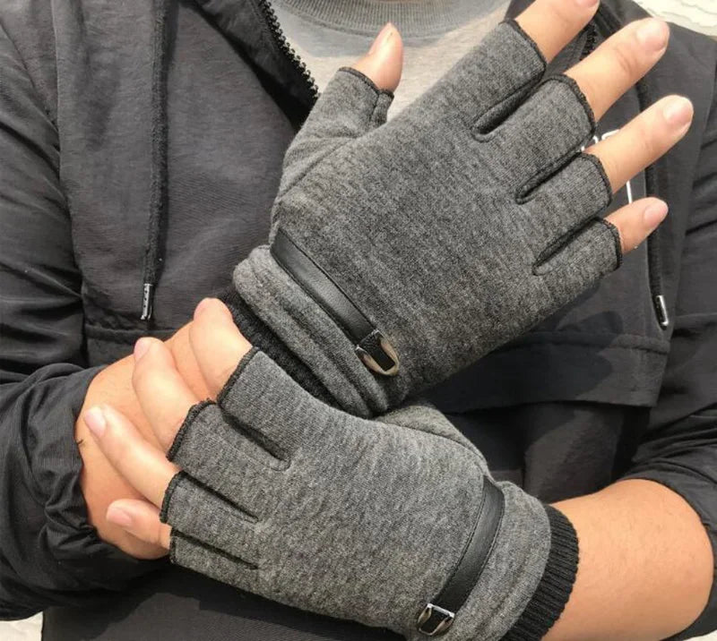 Men Women Winter Outdoor Sport Climbing Fitness Plush Warm Cycling Glove Half Finger Driving Mitten B50