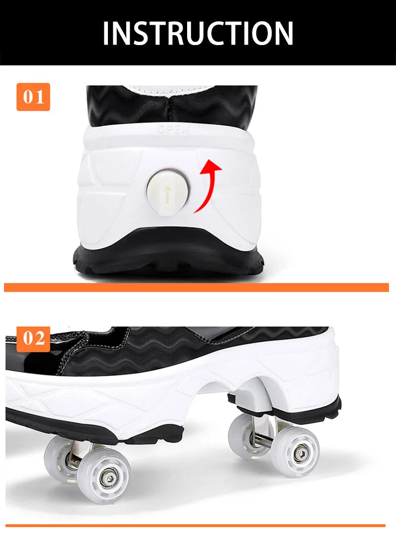 Parkour Shoes 4 Wheels Deformation Roller Skating Shoes Kids Adults Unisex Sneakers Street Urban Fitness FSK Quad Skating Shoes