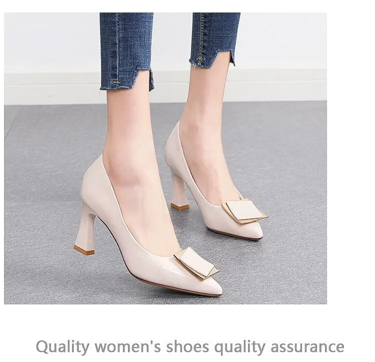 Chunky Platform Pumps Women Pointed Toe  Single Shoes Spring Autumn High Heels Woman Ankle Buckle Thick Heeled  Shoes