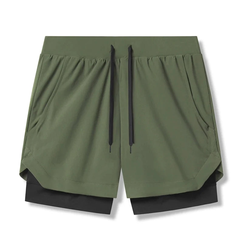 Men's 2-in-1 Running Shorts Quick Dry Gym Sports Shorts Double Layer Breathable Beach Fitness Inner Lining Summer 2025