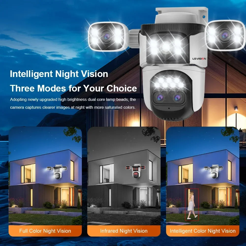 LS VISION 20MP 3*Screens Home Surveillance Wifi Camera 10X Zoom Outdoor Surveillance Camera Ip PTZ Auto Tracking Security Cctv