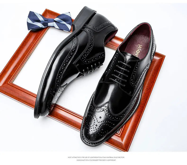 Top Quality Hard Cow Leather Pattern Men Formal Wedding Dress Shoes Pointed Toe Gentleman Men Brogues Oxfords New Spring