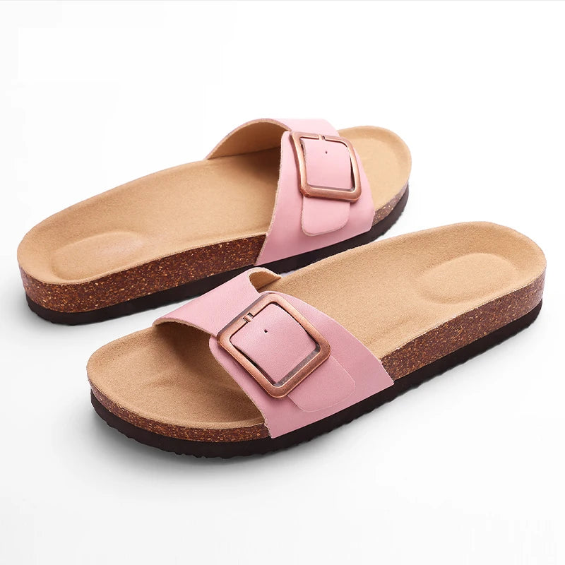 KIDMI Cork Clogs Slippers For Women Cork Footbed Beach Sandals Outdoor Suede Clogs Sandals With Adjustable Buckle Men Sandals