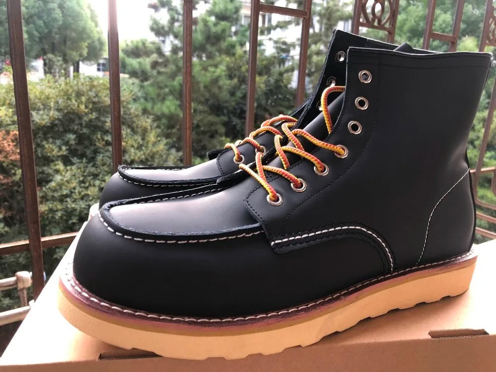 Red Black Winter Mens Shoes Desert Keep Warm Vintage Culture Rookie Men Genuine Leather Motorcycle Boots Men Western