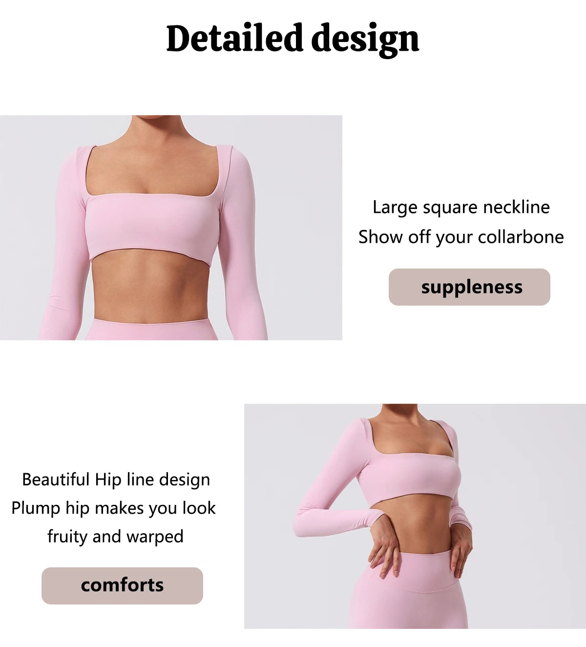 Hearuisavy Summer Quick Dry Square Neck Activewear Women Gym Top Fitness Sports Crop Top Female Casual Long Sleeve Yoga Clothes
